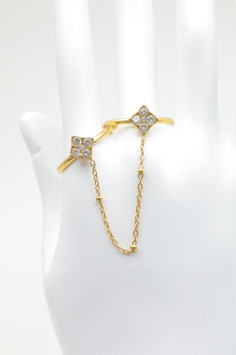 Double bague ajustable avec chaîne en acier inoxydable