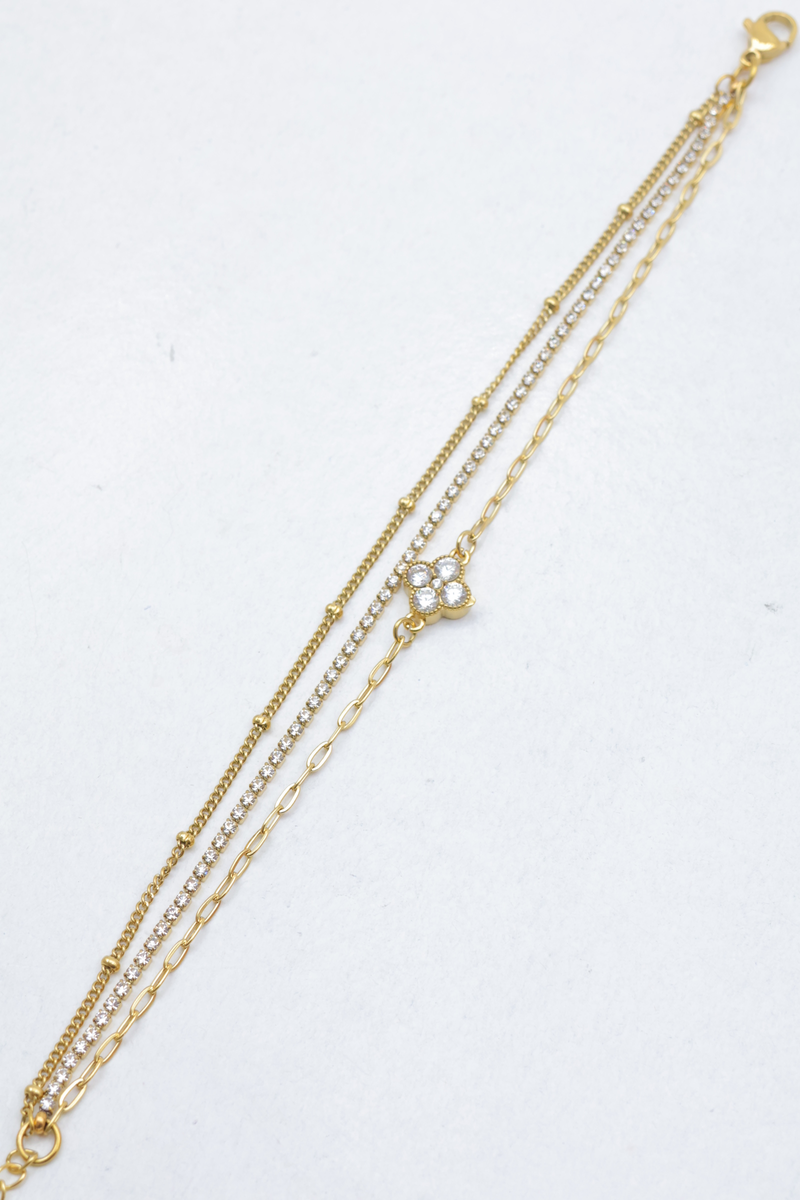 Bracelet en acier inoxydable multi-rangs trèfle et strass 2