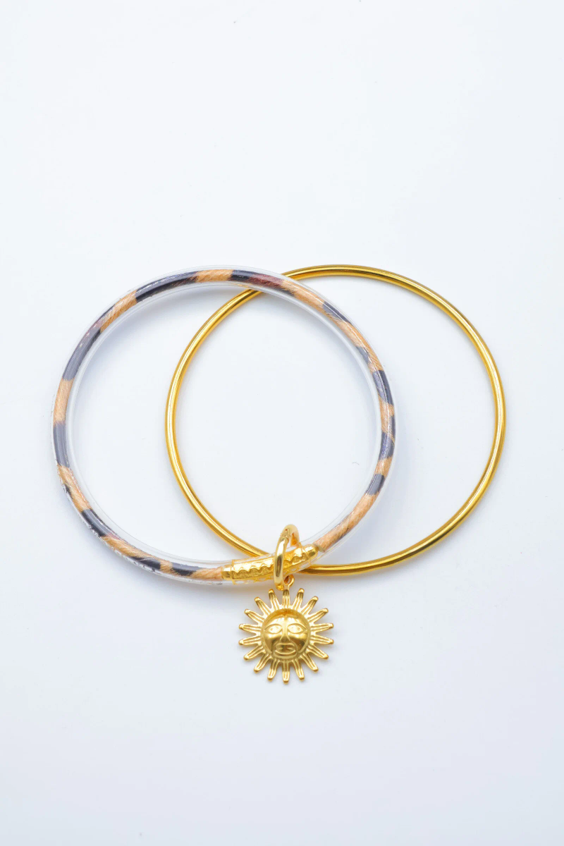 Stainless steel double bangle bracelet – sun charm 2