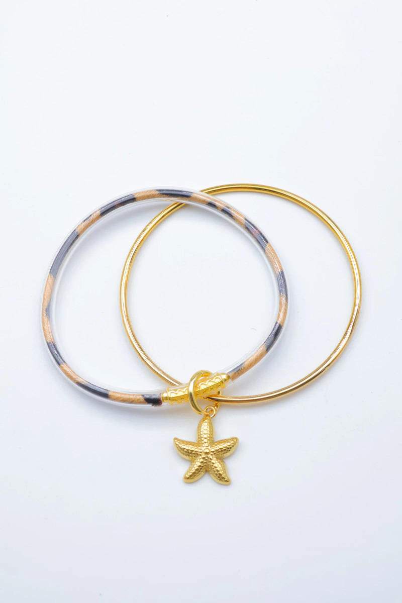 Stainless steel double bangle bracelet – starfish charm 2