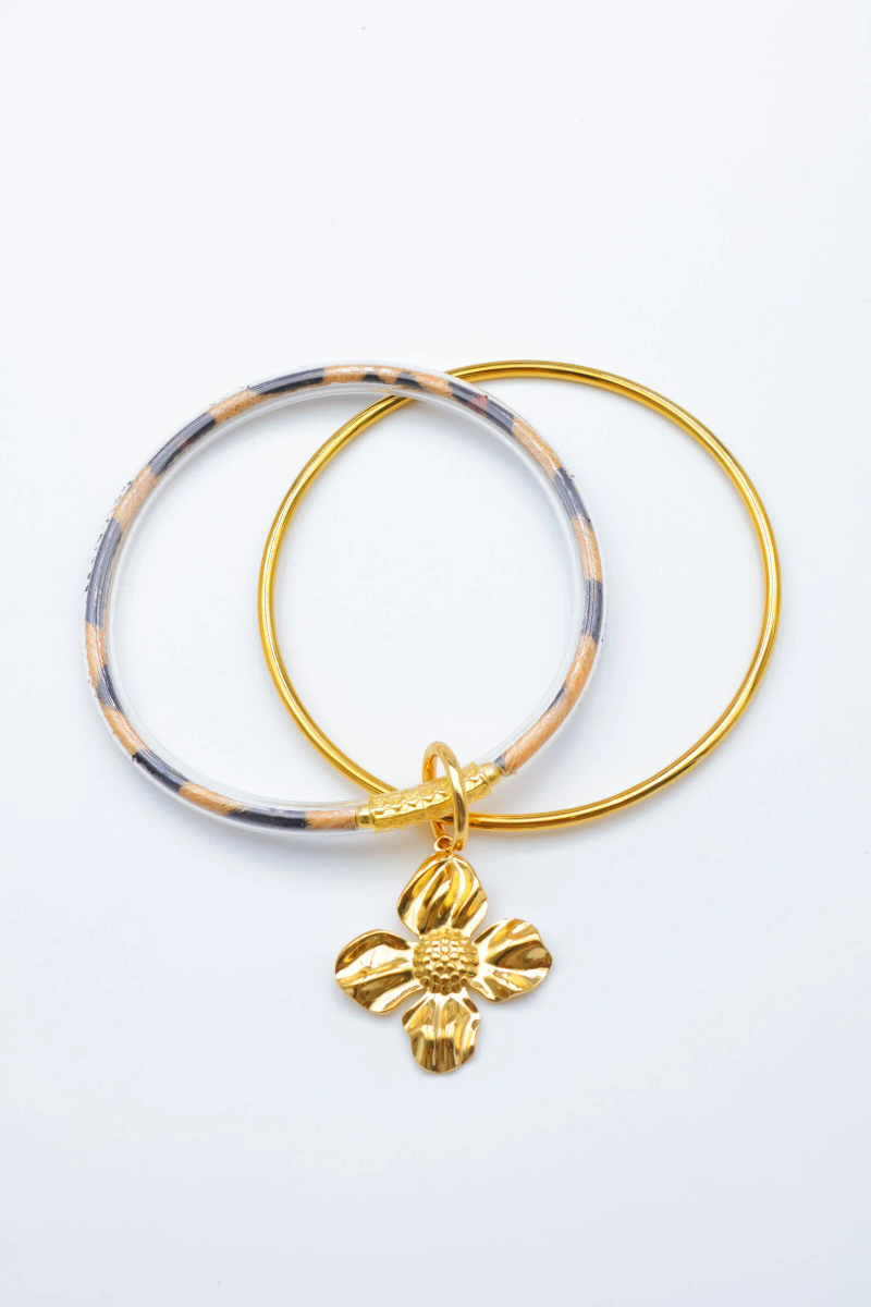 Bracelet jonc double en acier inoxydable – Breloque fleur 2
