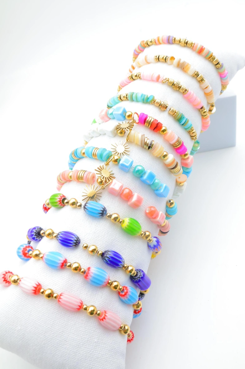 Pack of 12 stainless steel bracelets with cushion — Multicolor