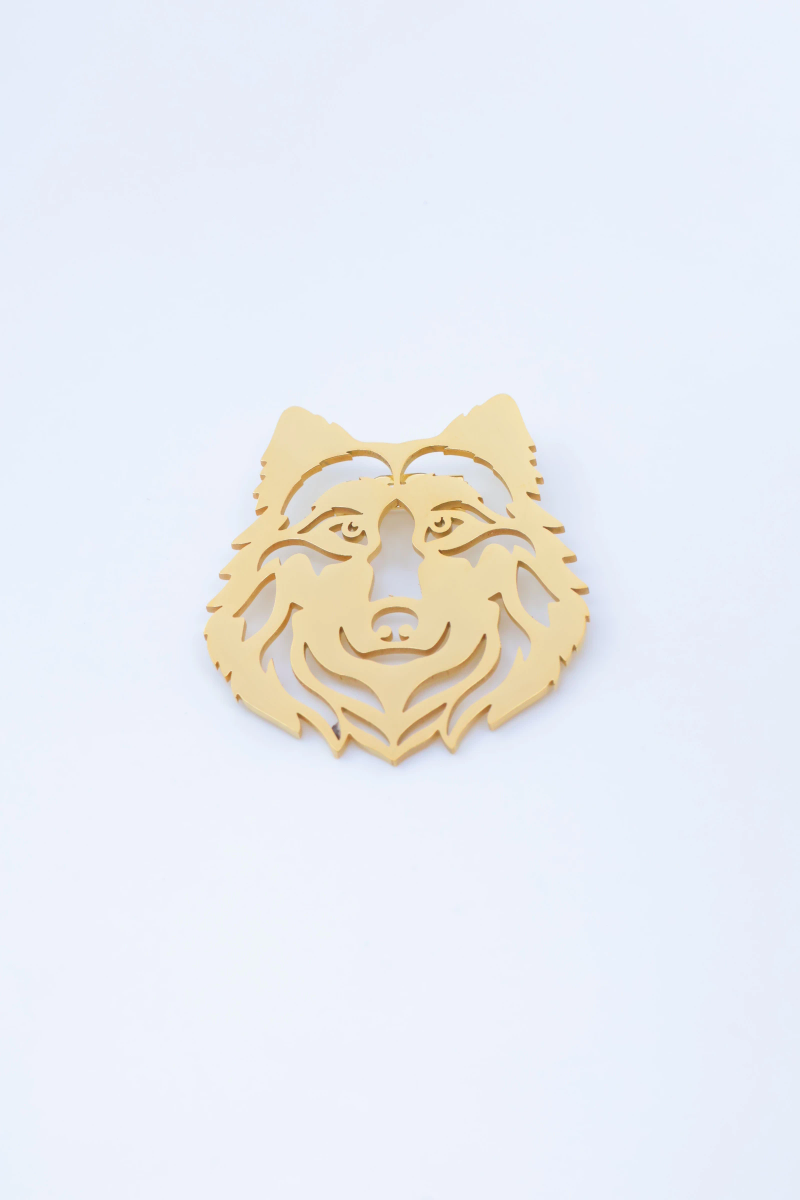 Broche tête de loup en acier inoxydable