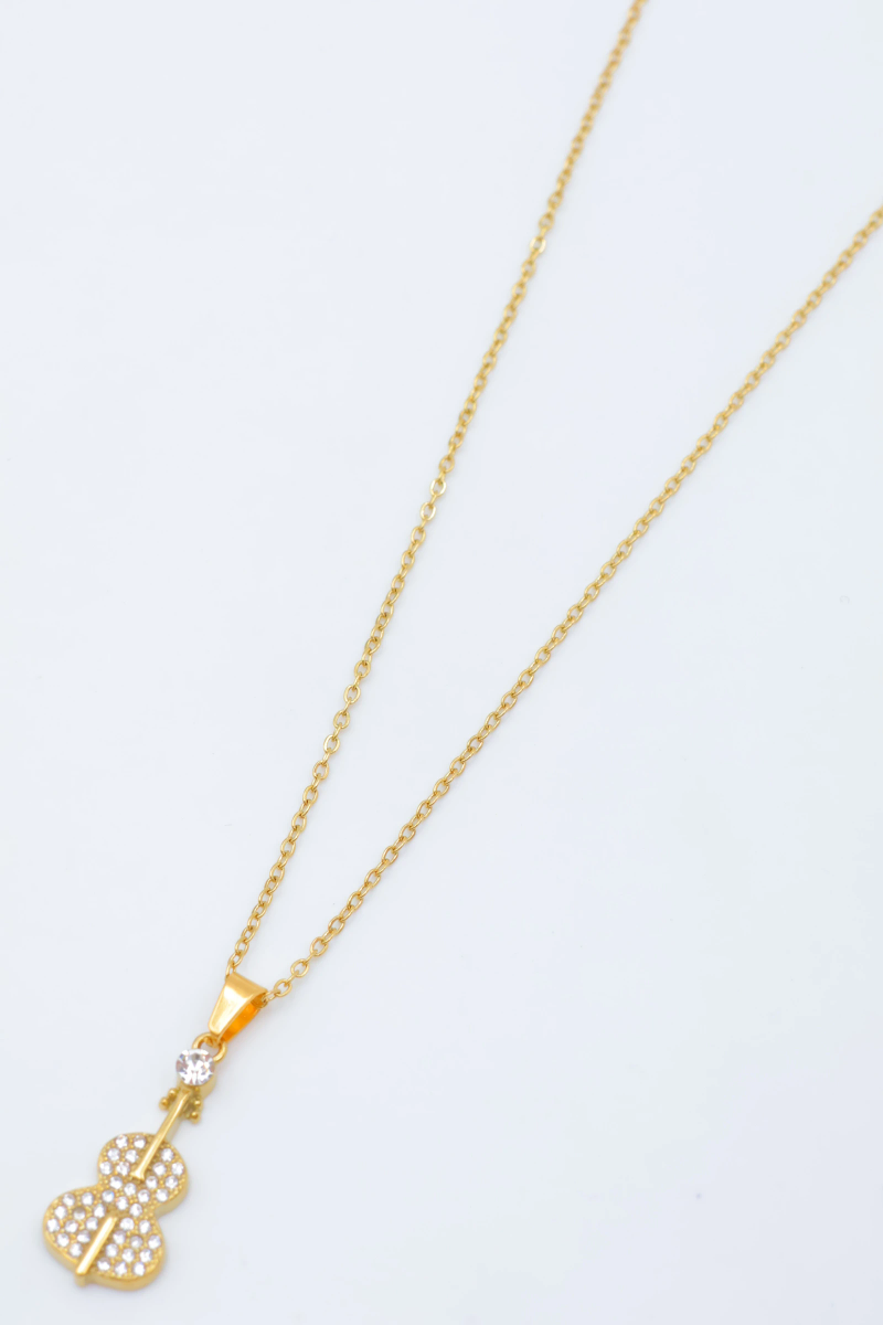 Necklace with violin-shaped pendant decorated with mini rhinestones and a small crystal. 3