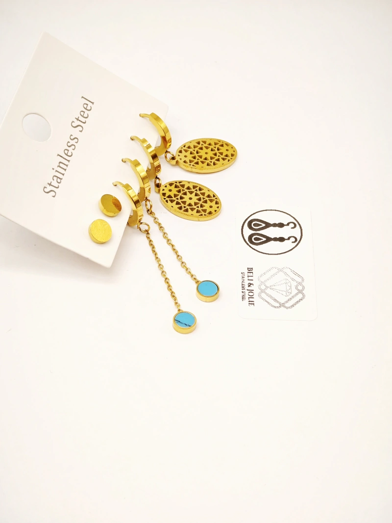 Lot de 3 paires de boucles d’oreilles rosace en acier inoxydable