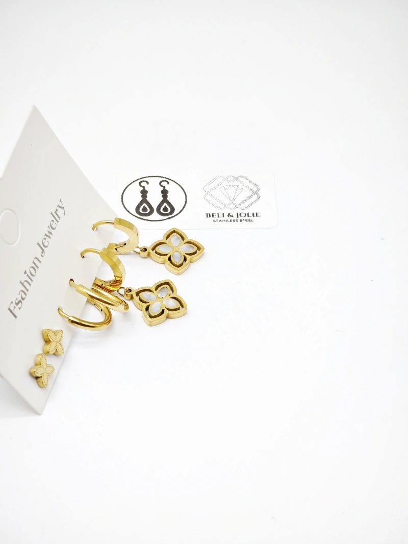 Lot de 3 paires de boucles d’oreilles à trèfle en acier inoxydable