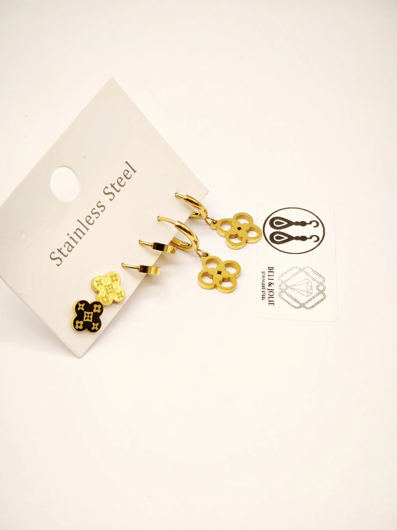 Lot de 3 paires de boucles d’oreilles à trèfle en acier inoxydable