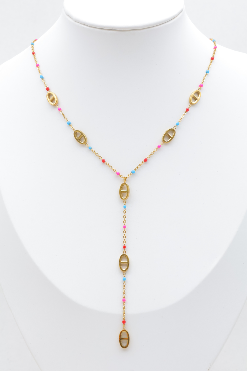 Collier en Y en acier inoxydable à motifs maille marine et perles de résine — Multicolore