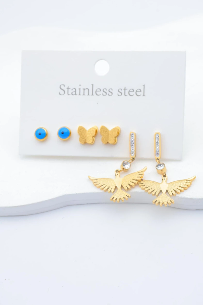 Lot de 3 paires de boucles d’oreilles œil papillon phoenix en acier inoxydable