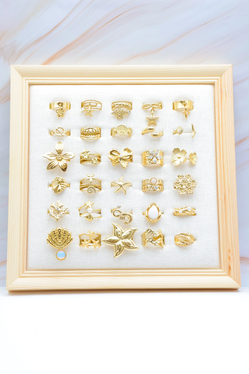 Set of 30 adjustable stainless steel rings with display stand 2