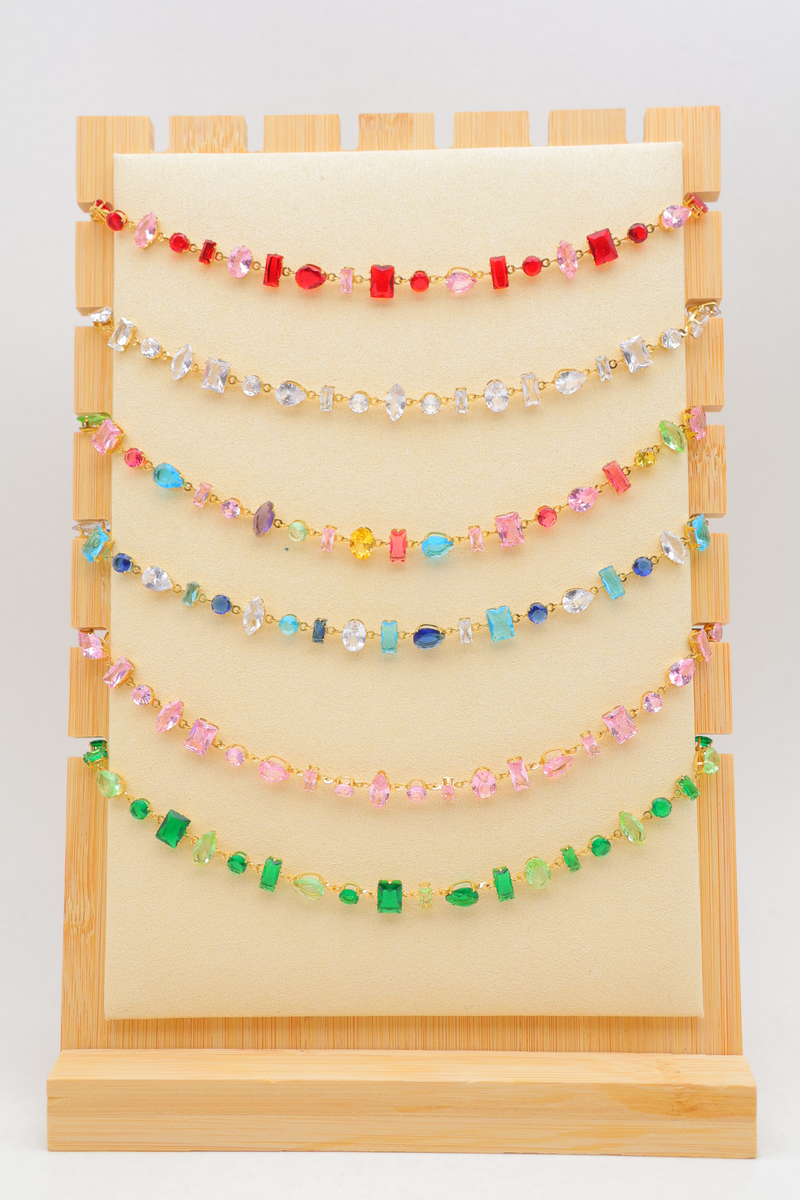 Lot de 6 colliers chaîne de pierres colorées