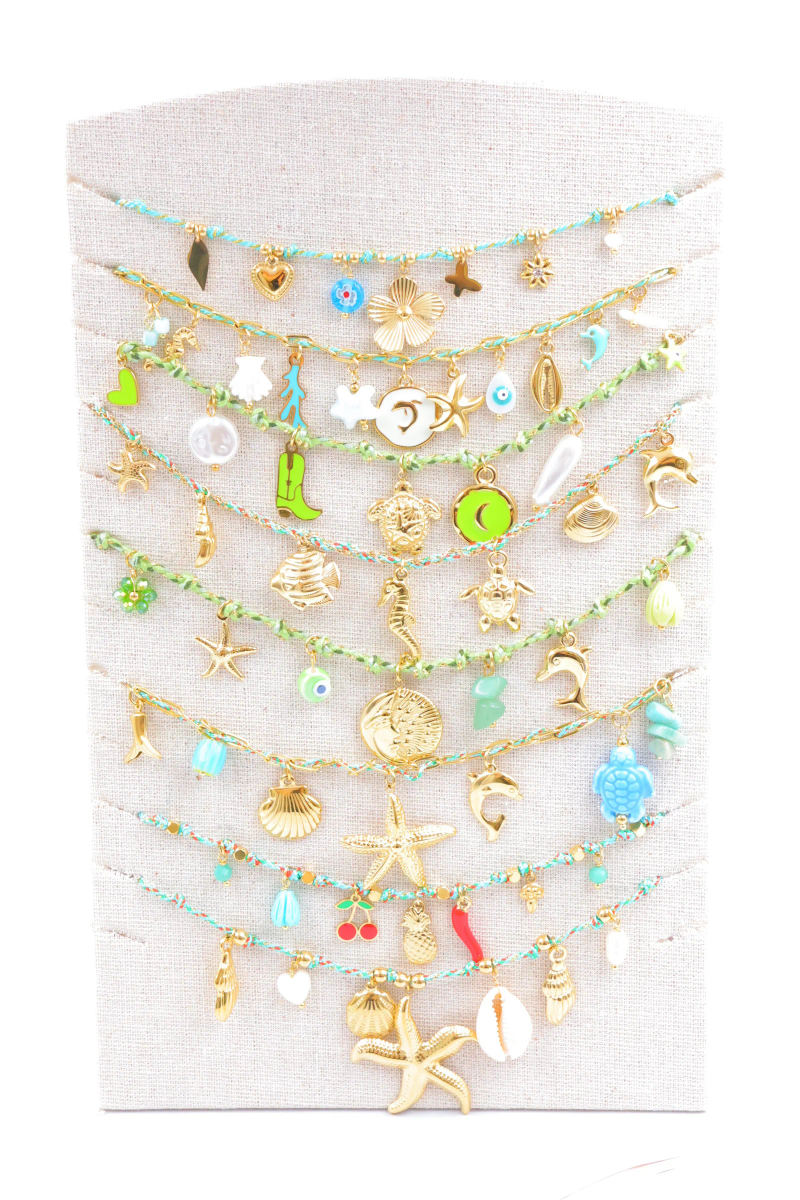 Set of 8 stainless steel necklaces with display stand — Multicolor