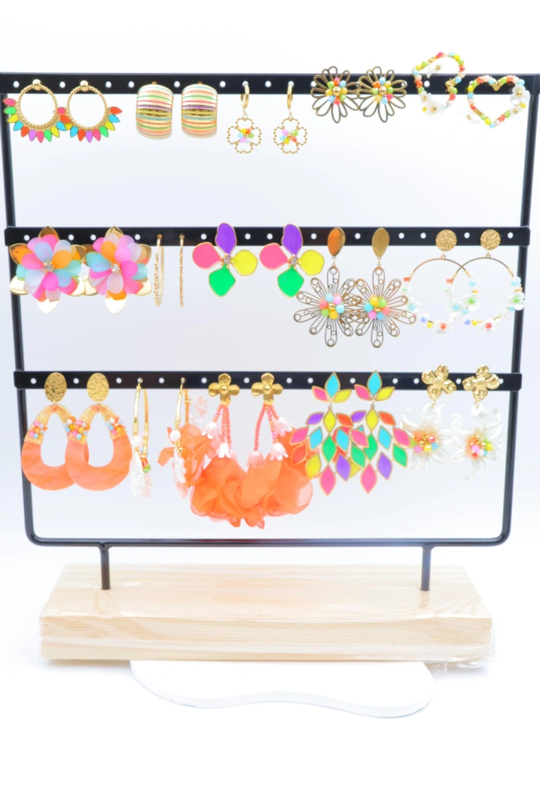 15pcs stainless steel stud earrings set with display stand — Multicolor