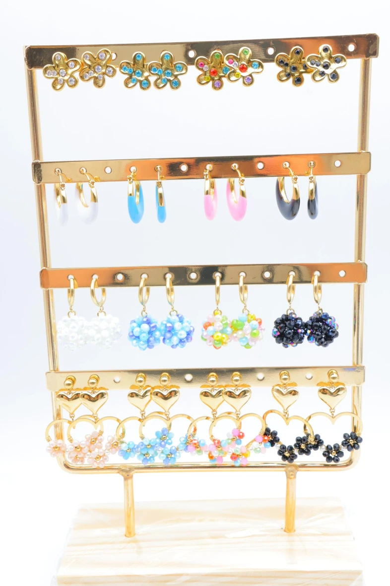 Set of 16 stud earrings with display — Multicolor