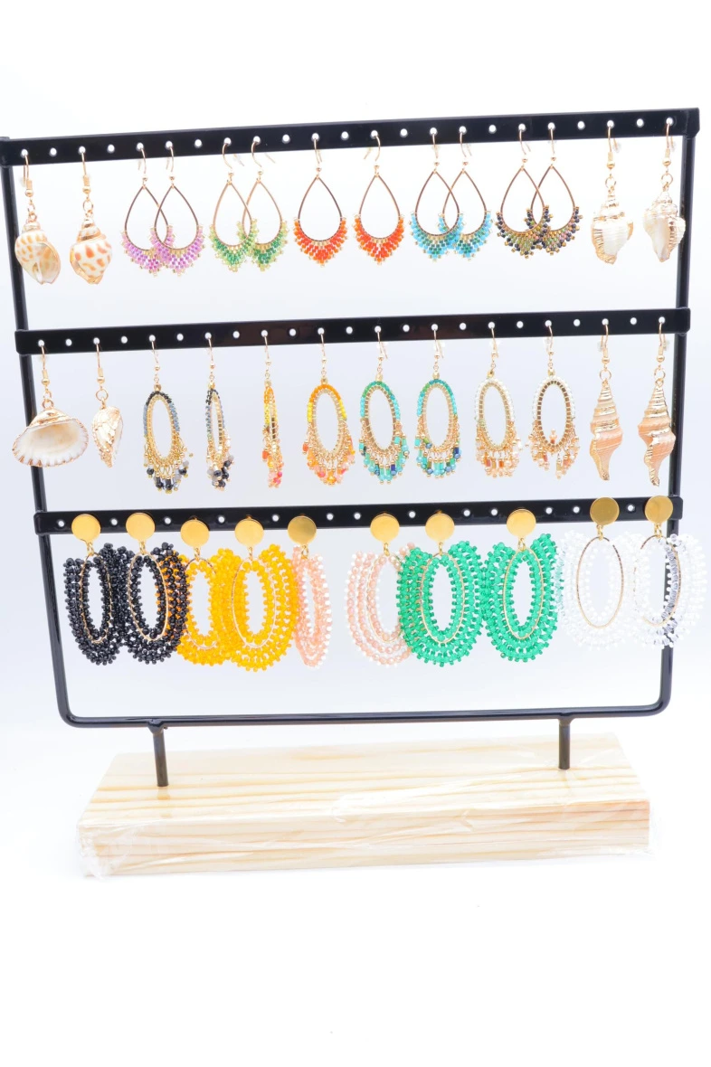 Set of 18 earrings with display — Multicolor