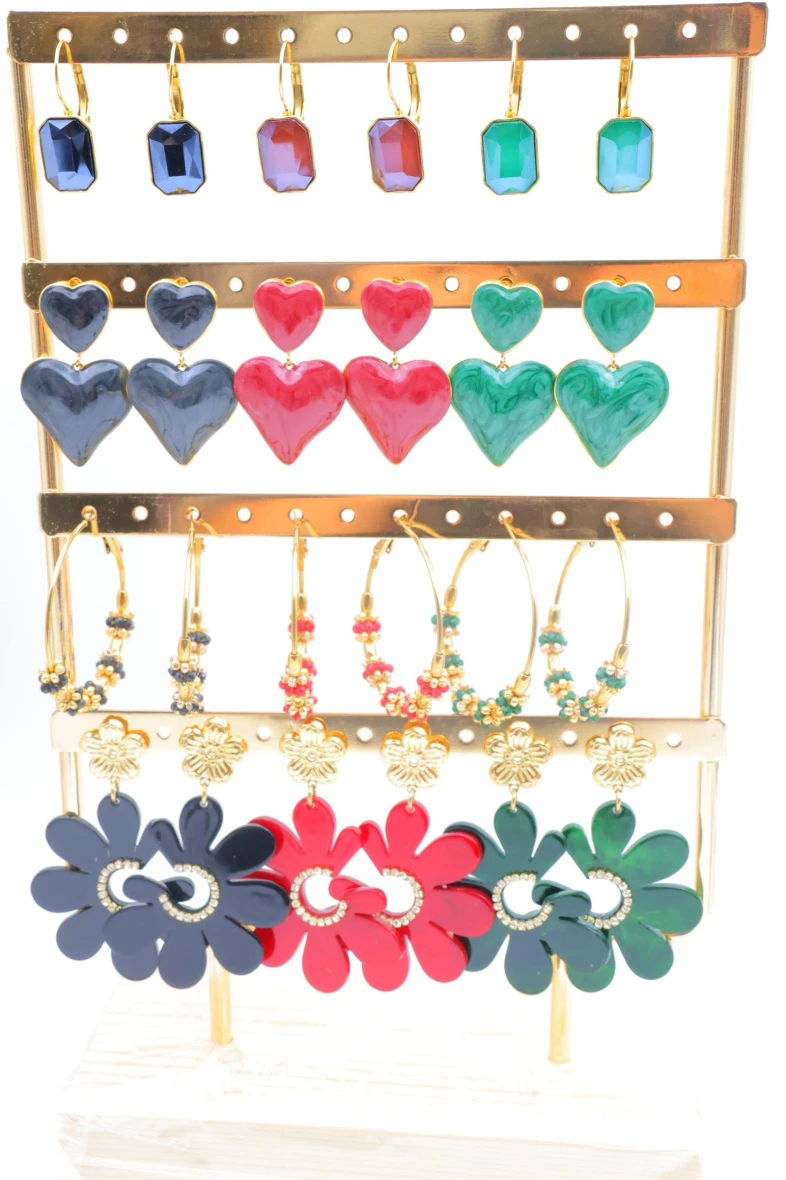Lot de 12 boucles d'oreilles avec présentoir — Multicolore