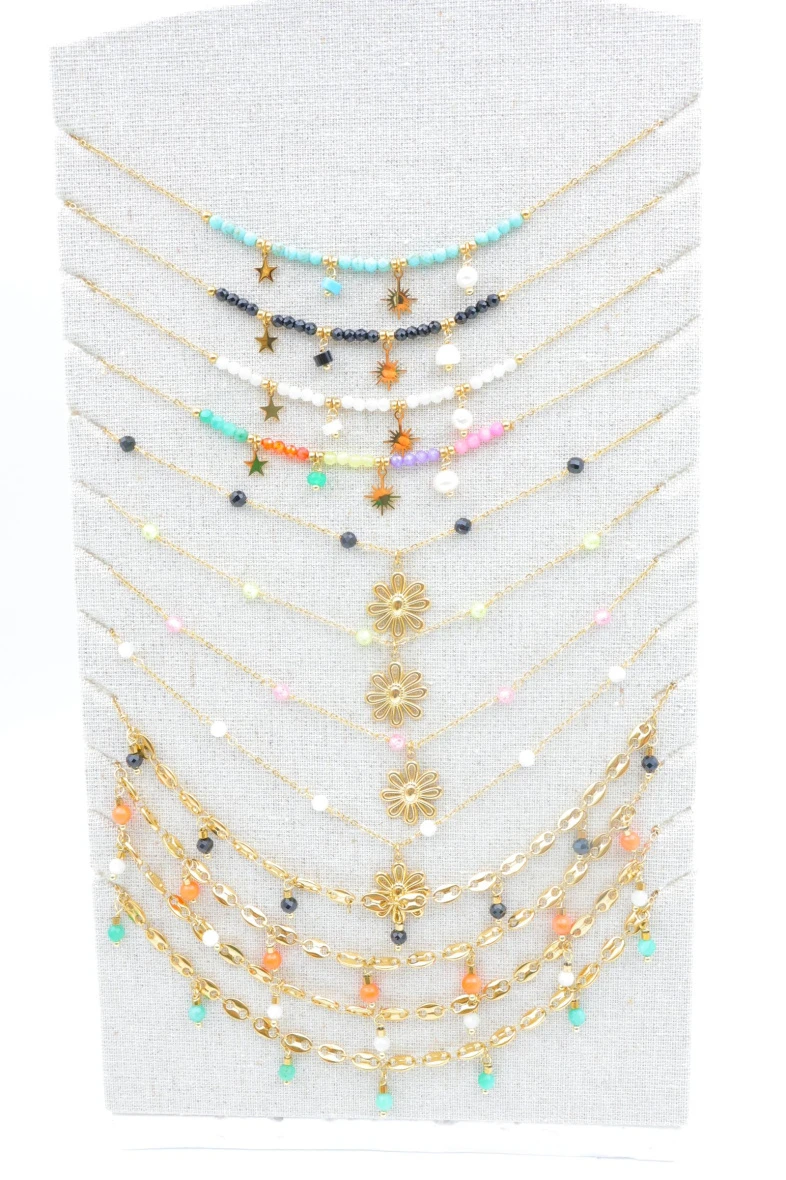 Set of 12 stainless steel necklaces with display — Multicolor
