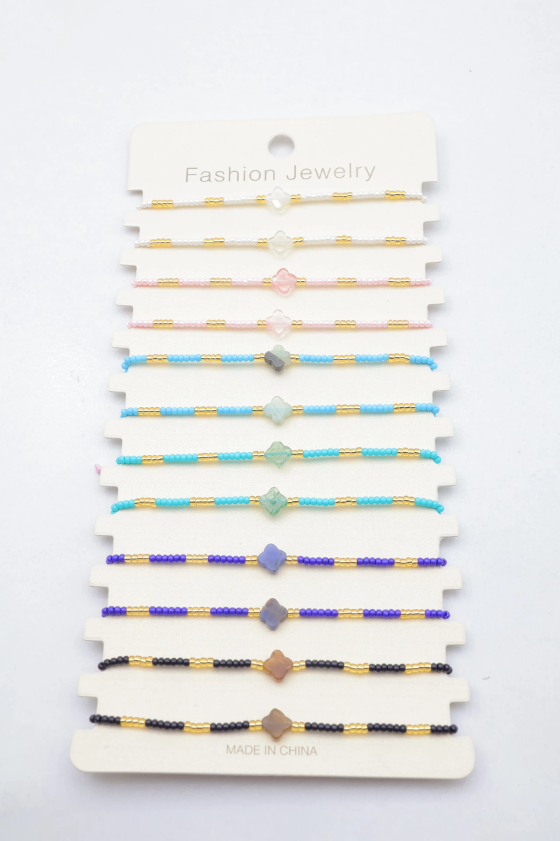 Set of 12 beaded diamond cord bracelets — Multicolor