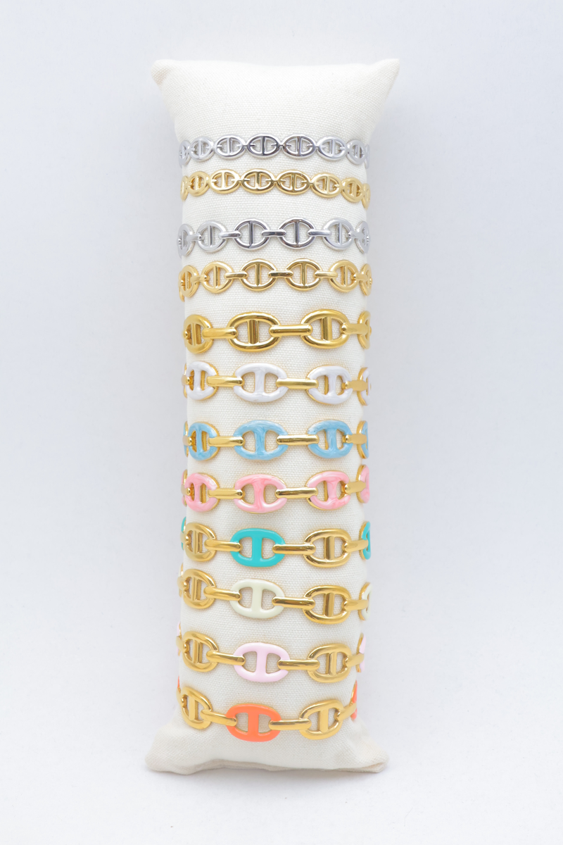 Set of 12 stainless steel bracelets with cushion — Multicolor