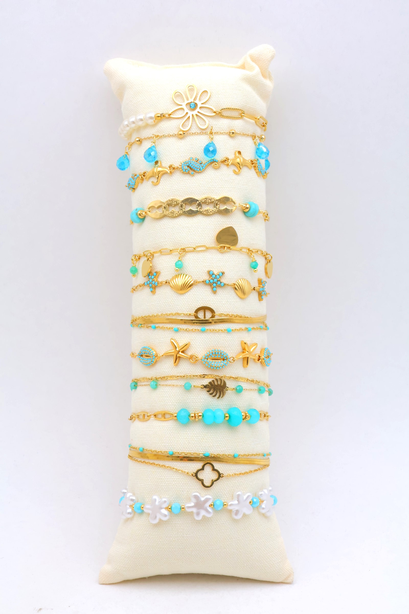 Lot de 12 bracelets en acier inoxydable avec coussin