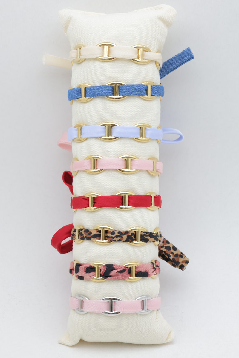 Lot de 8 bracelets jonc maille marine avec ruban tissé