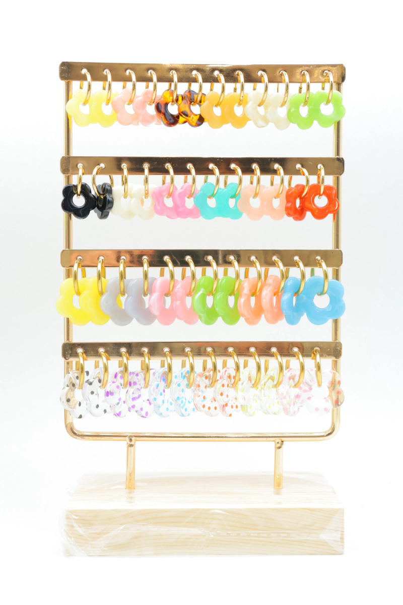 Set of 24 pairs of earrings with display stand — Multicolor