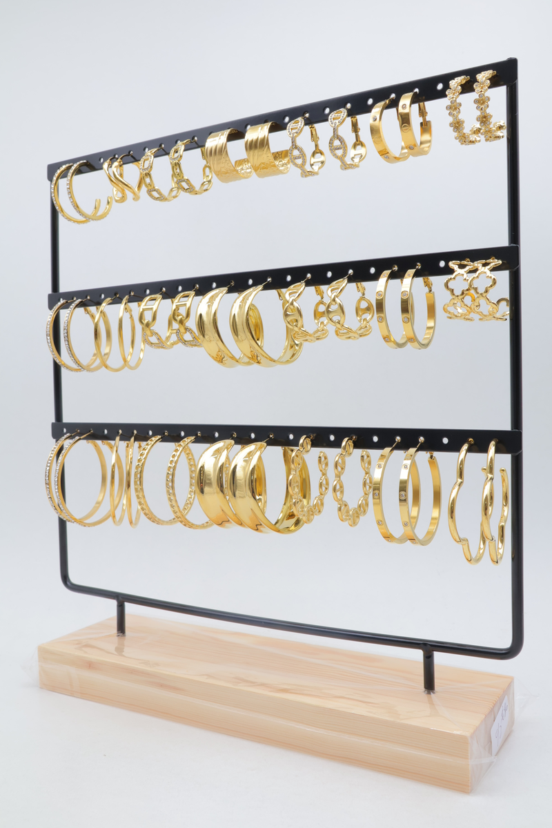 Lot de 21 paires de boucles d'oreilles avec présentoir