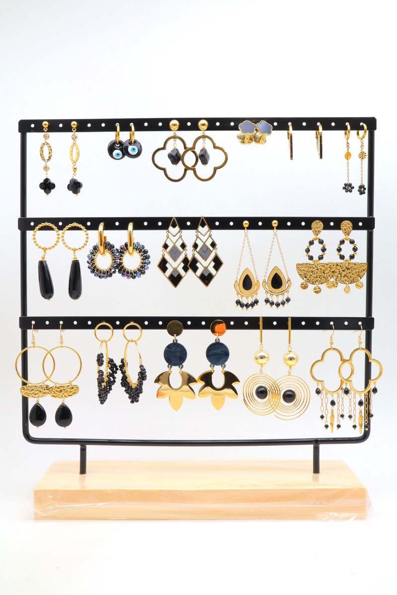 Lot de 16 paires de boucles d'oreilles avec présentoir
