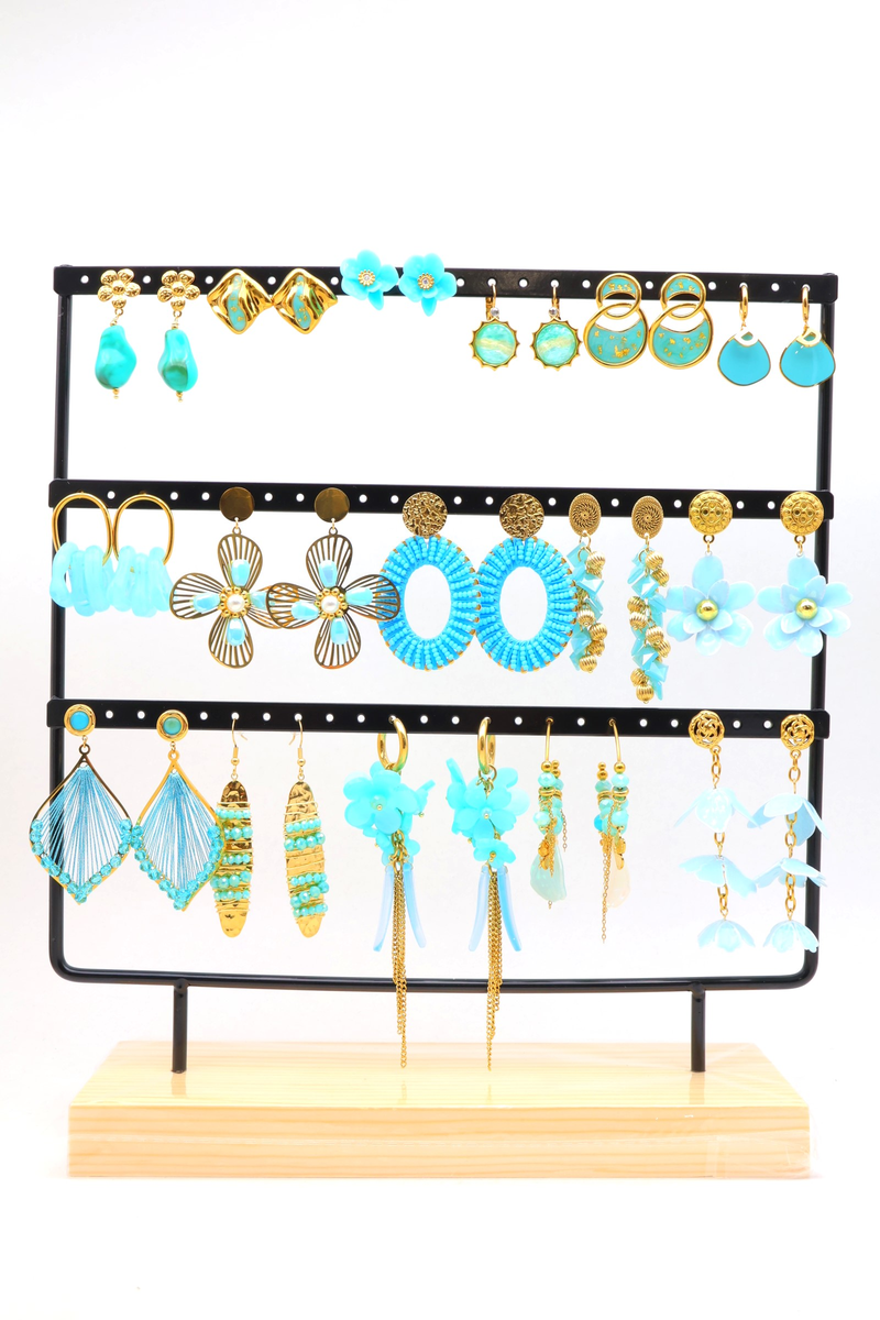 Lot de 16 paires de boucles d'oreilles avec présentoir