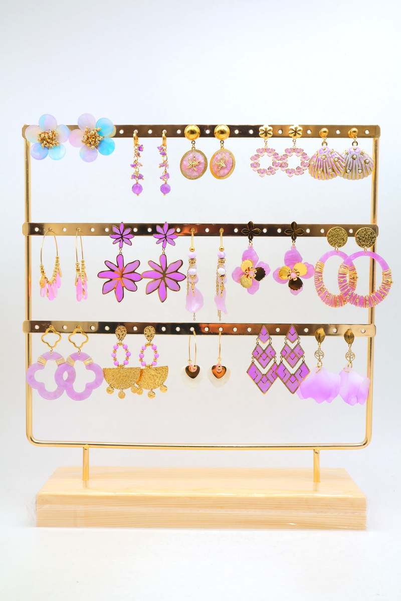 Lot de 15 paires de boucles d'oreilles avec présentoir