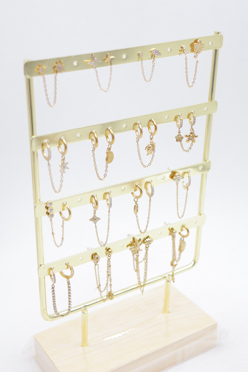 Présentoir de 16 boucles d'oreilles double piercing à chaîne 2
