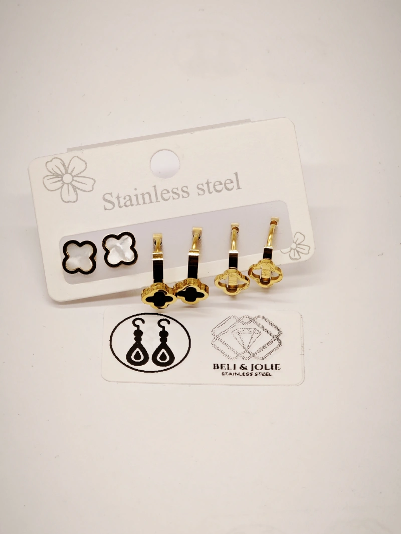 Lot de 3 paires de boucles d’oreilles trèfle en acier inoxydable