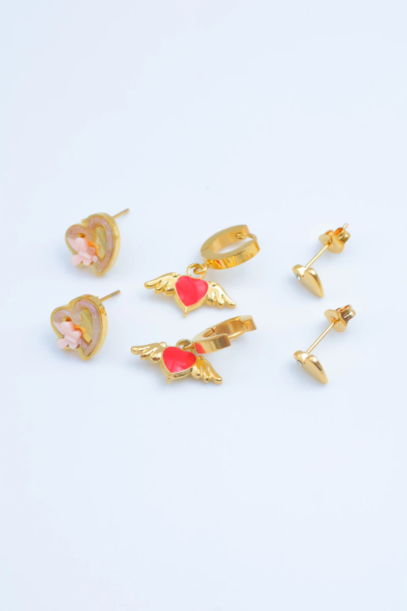 Lot 3 paires de boucles d’oreilles motif cœur en acier inoxydable