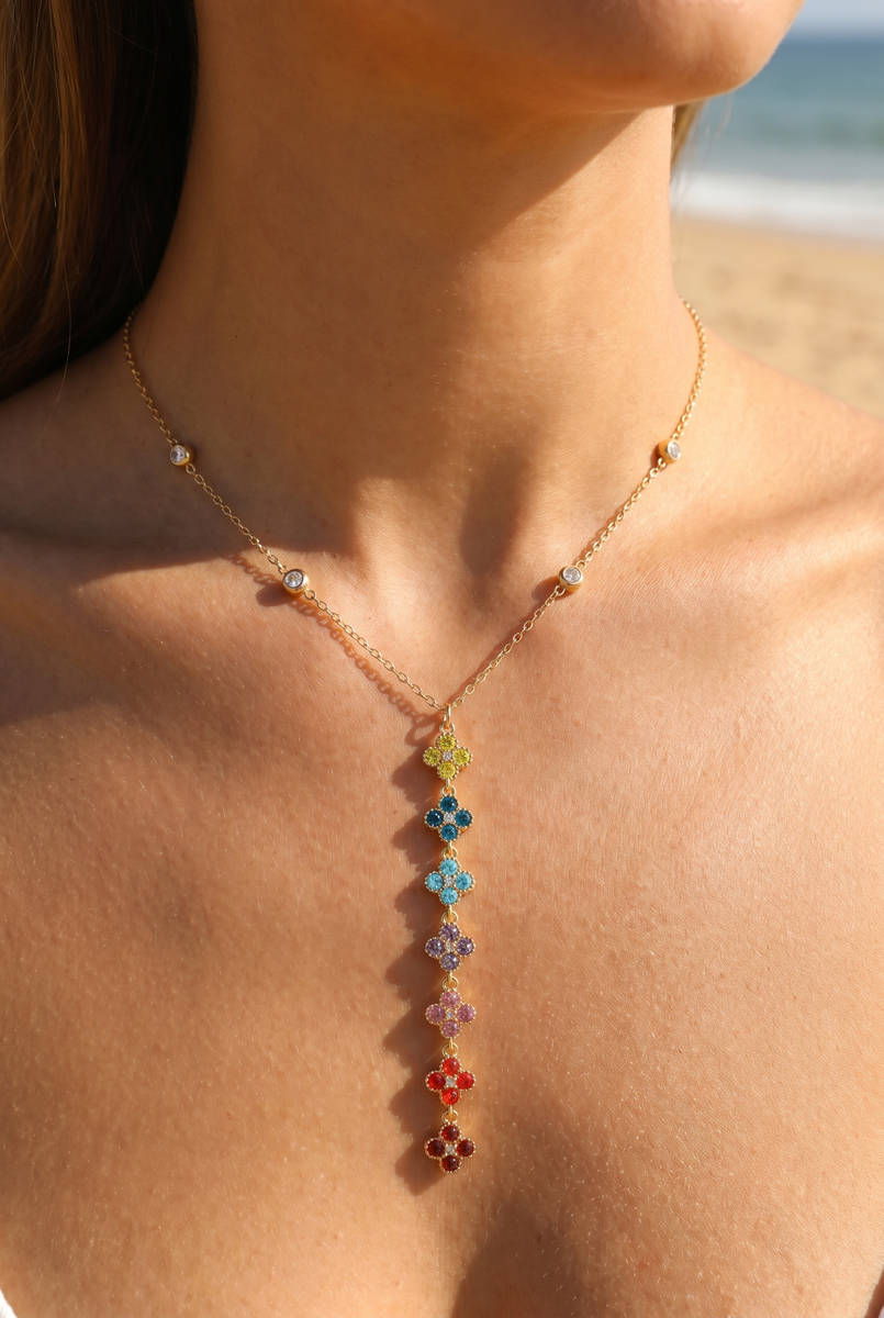 Stainless steel y-necklace — Multicolor