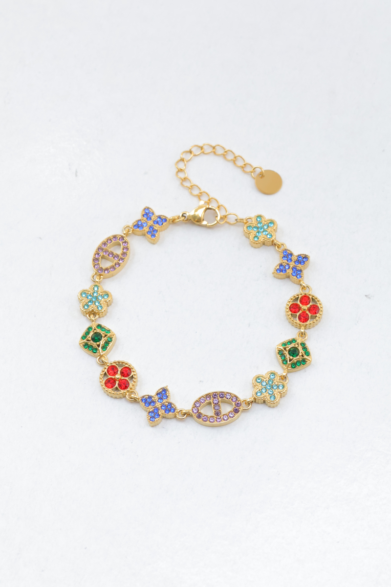 Bracelet en acier inoxydable motifs géométriques et pavages de strass — Multicolore