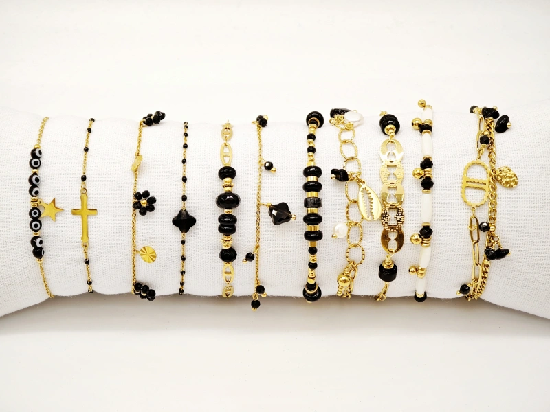 Lot de 12 bracelets en acier inoxydable avec coussin