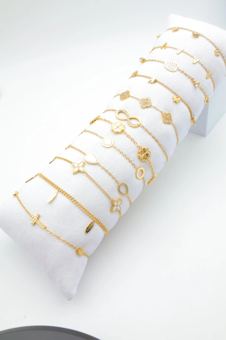 Lot de 12 bracelets en acier inoxydable avec coussin