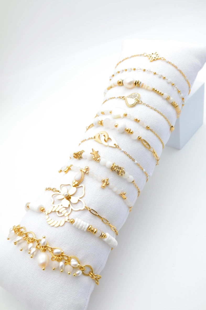 Lot de 12 bracelets en acier inoxydable avec coussin
