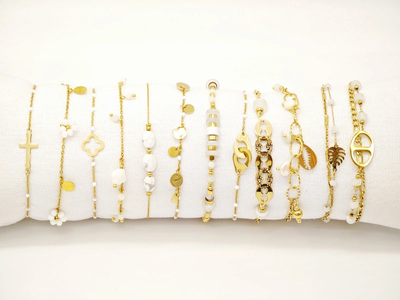 Lot de 12 bracelets en acier inoxydable avec coussin