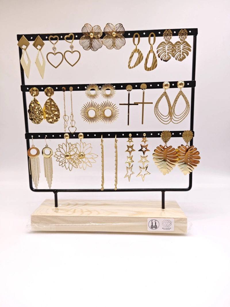 Lot de 15 boucles d'oreilles en acier inoxydable avec présentoir